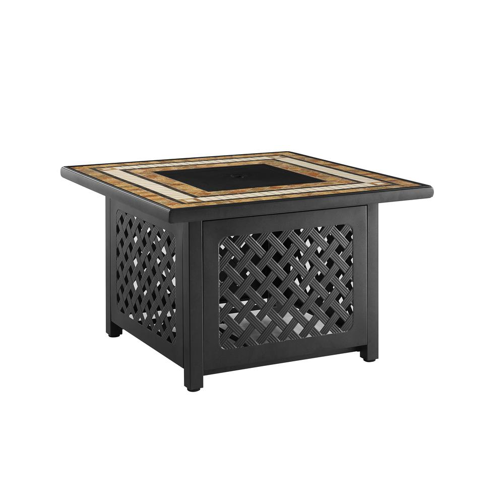 Tucson Fire Table, Brown - Weather-Resistant Steel Frame, Tiled Stone Top