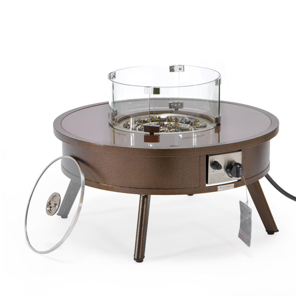 Walbrooke Modern Aluminum Round Fire Pit Table - Outdoor Patio Side Table