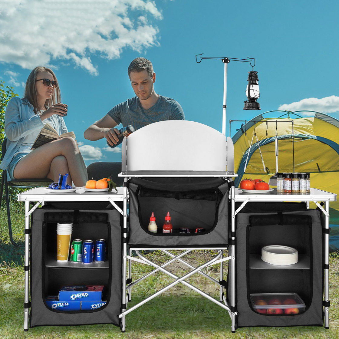 VEVOR Camping Kitchen Table - Folding Outdoor Cooking Table with Storage Carrying Bag