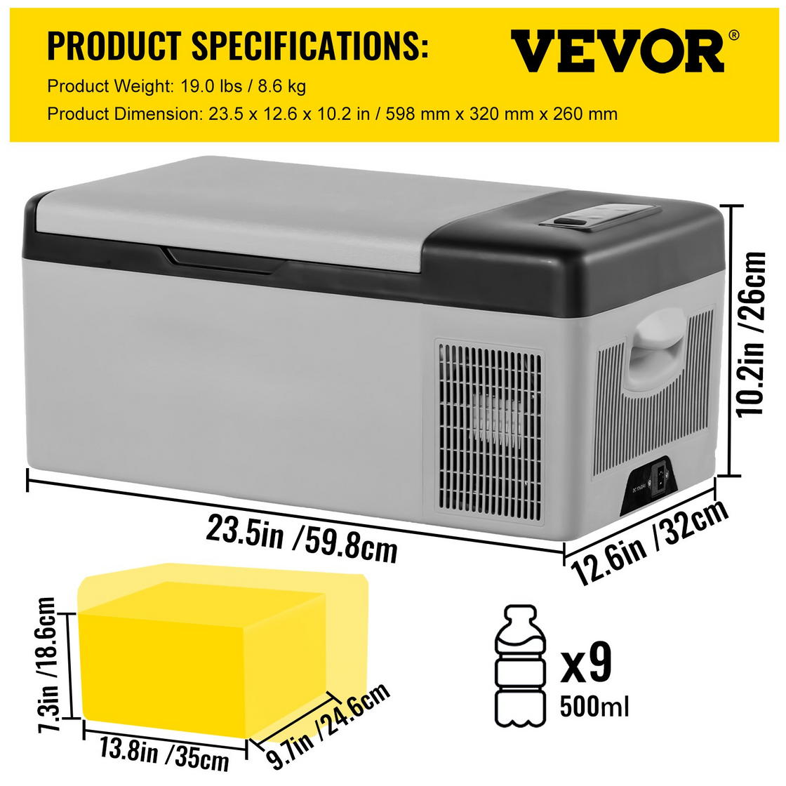 VEVOR 12 Volt Refrigerator 16 Qt - Portable Mini Car Fridge with Cooling Range & App Control - Electric Compressor Cooler for Truck Vehicle RV Boat Outdoor & Home Use, Grey