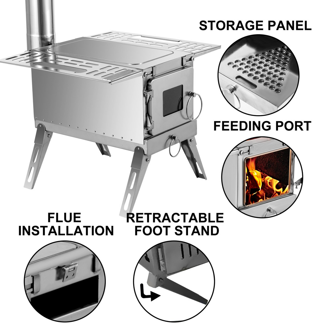 VEVOR Tent Wood Stove - Stainless Steel Camping Wood Burning Stove