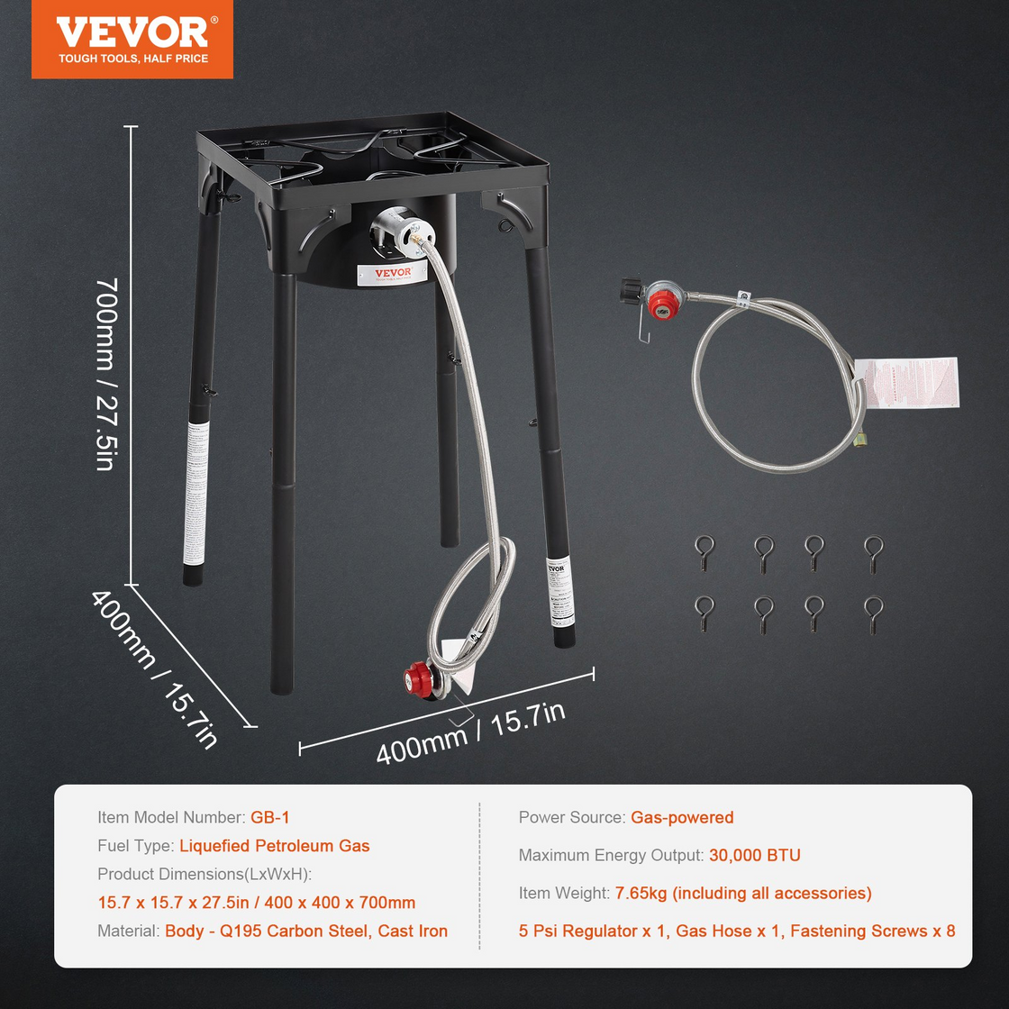 VEVOR Single Burner Outdoor Camping Stove - Heavy Duty Carbon Steel Gas Cooker