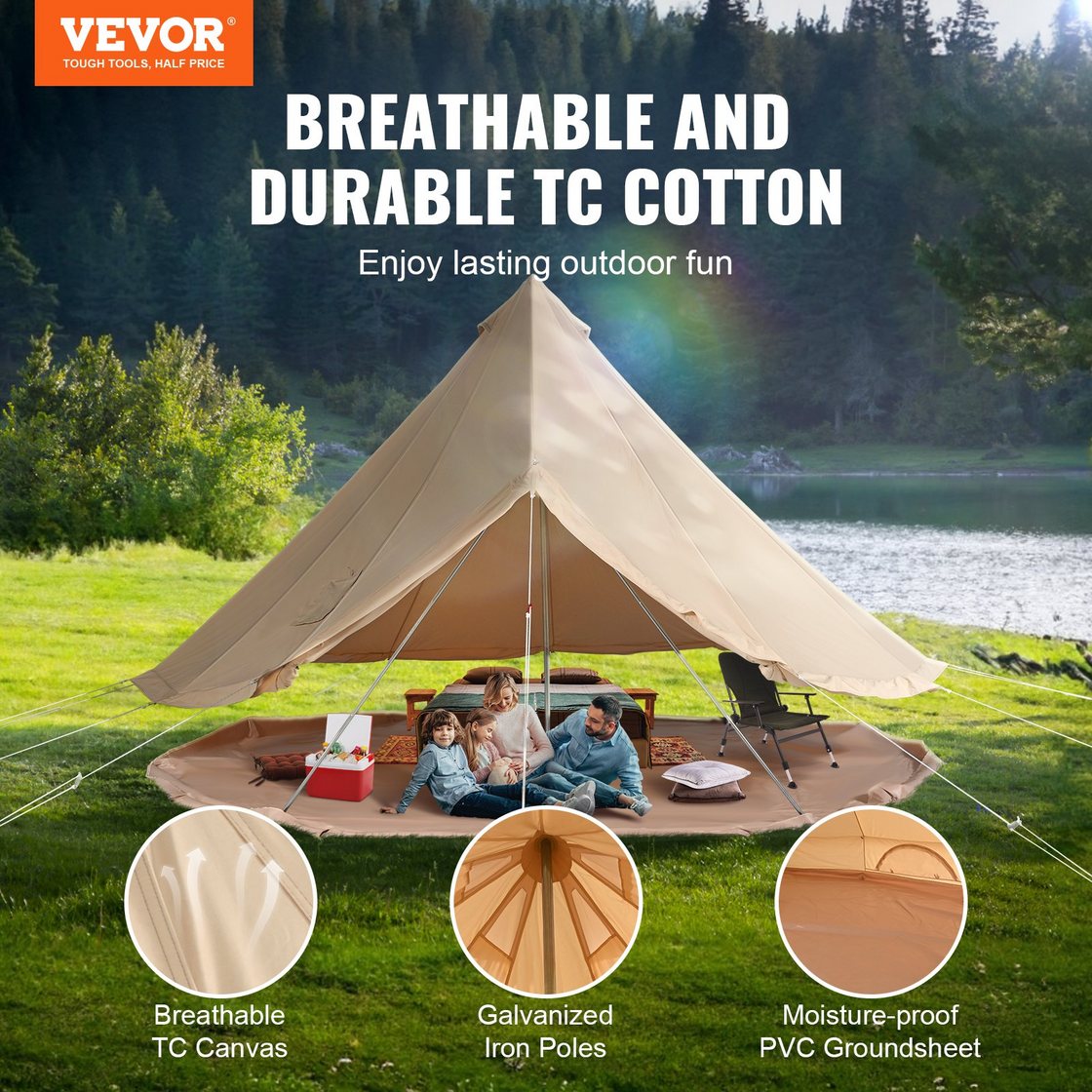 VEVOR Canvas Bell Tent - 6 m/19.68 ft Yurt Tent for Camping with Stove Jack