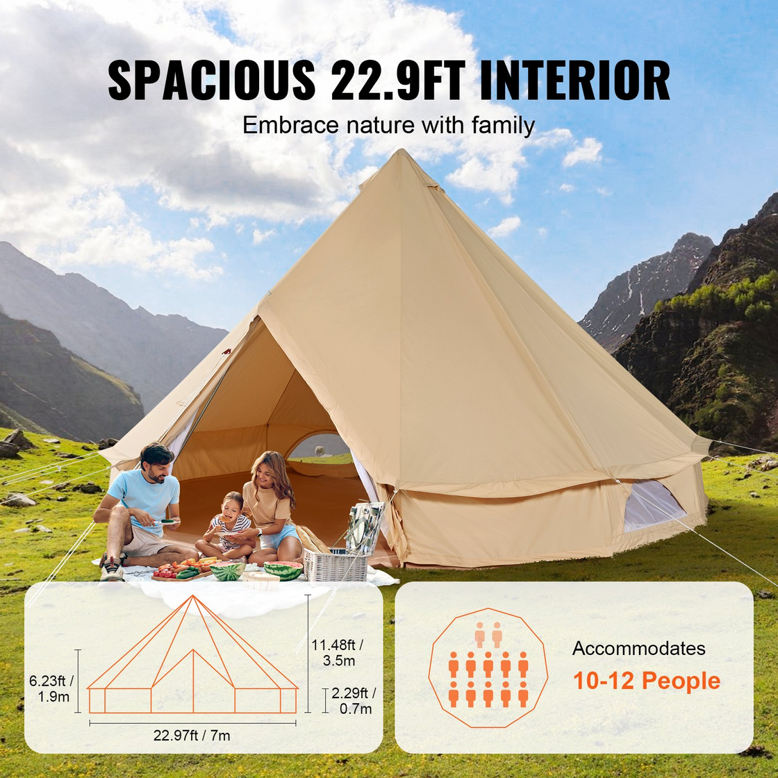 VEVOR Canvas Bell Tent, 4 Seasons 7 m/22.97 ft Yurt Tent
