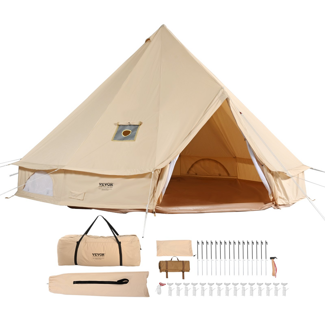 VEVOR Canvas Bell Tent, 4 Seasons 7 m/22.97 ft Yurt Tent
