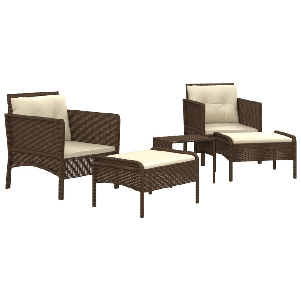 5 Piece Patio Lounge Set with Cushions | Brown Poly Rattan | Outdoor Furniture
