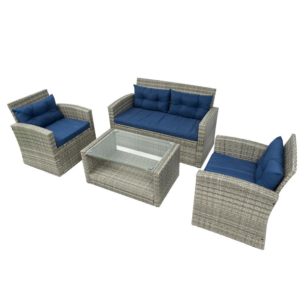 Terrazzo 4 Piece All-Weather Wicker Patio Seating Set With Cushions - Comfortable and Sturdy Outdoor Furniture