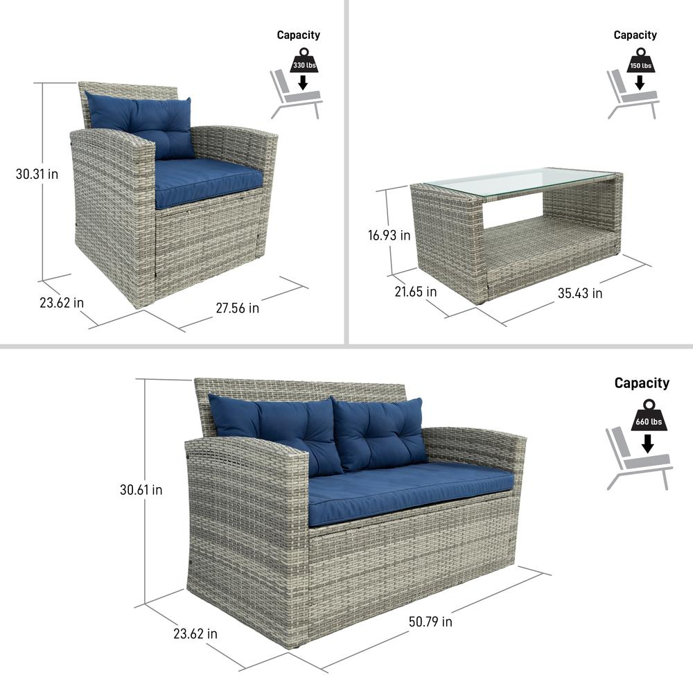 Terrazzo 4 Piece All-Weather Wicker Patio Seating Set With Cushions - Comfortable and Sturdy Outdoor Furniture