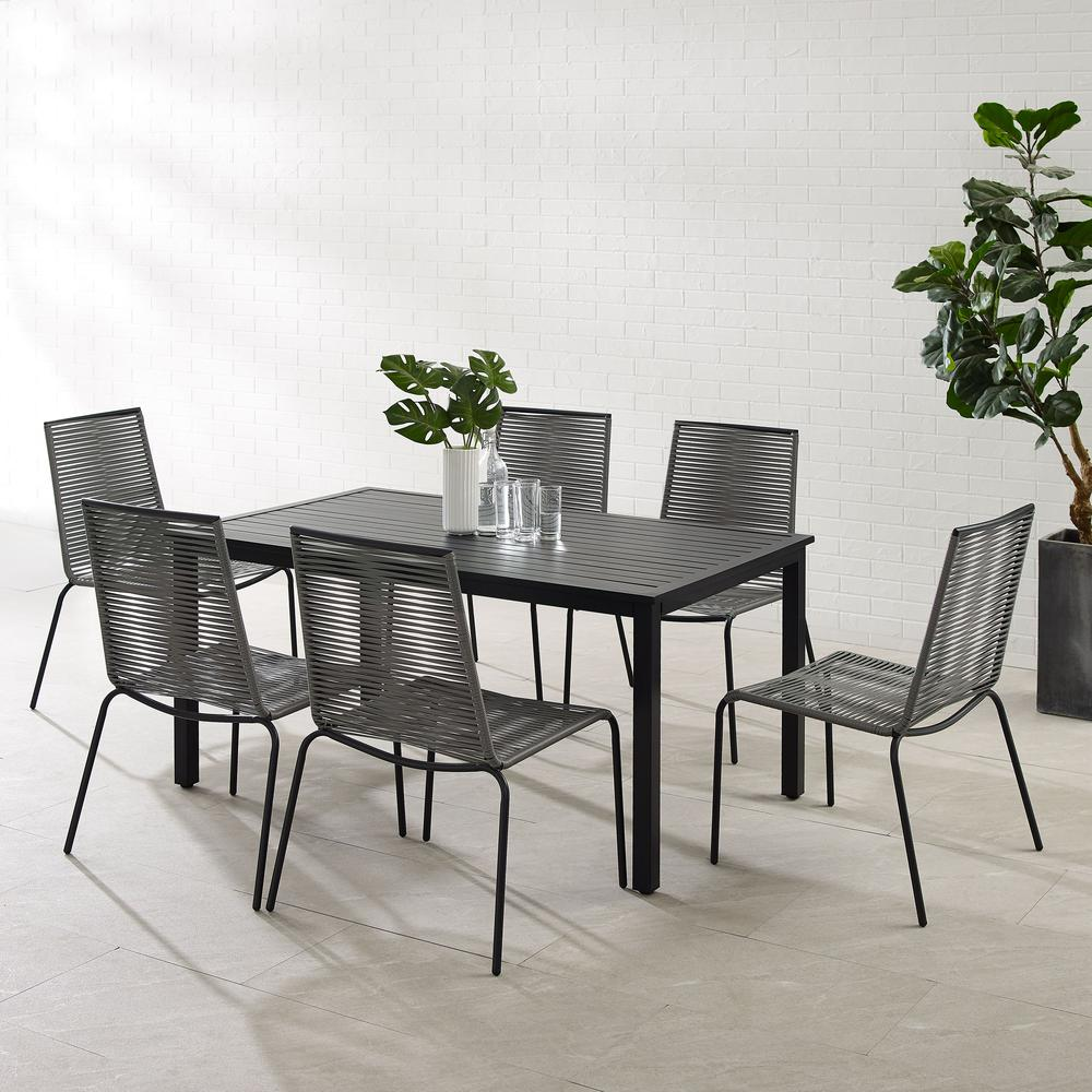 Fenton 7Pc Outdoor Wicker/ Metal Dining Set - Gray/Matte Black