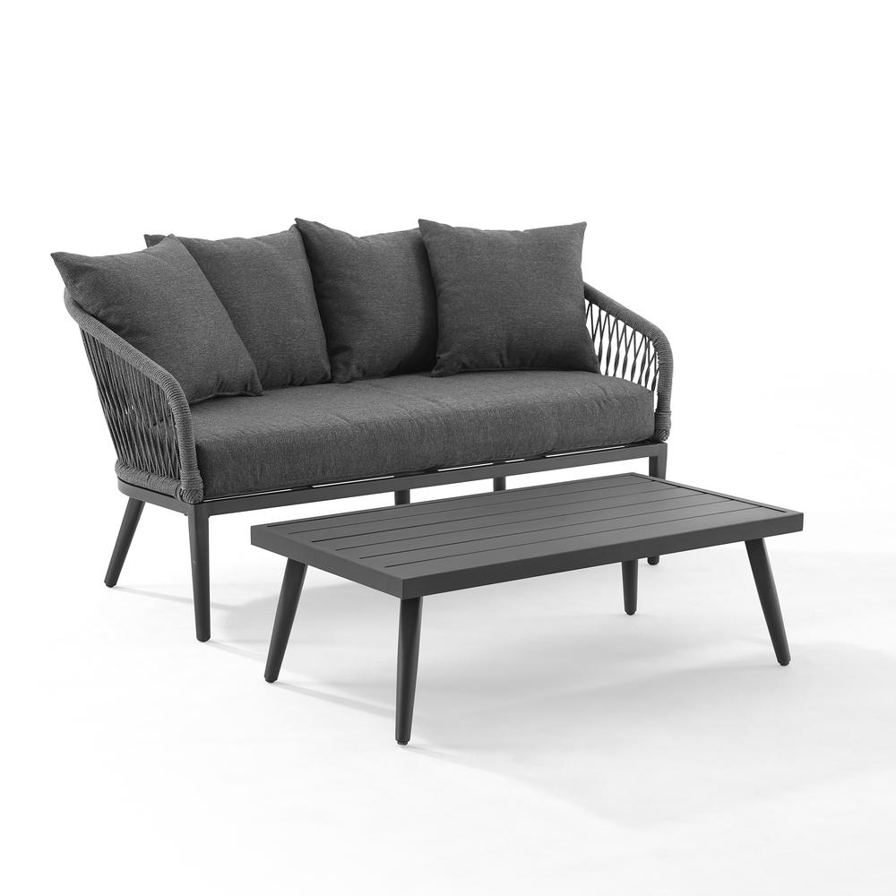 Dover 2Pc Outdoor Rope Conversation Set Charcoal/Matte Black - Loveseat & Coffee Table