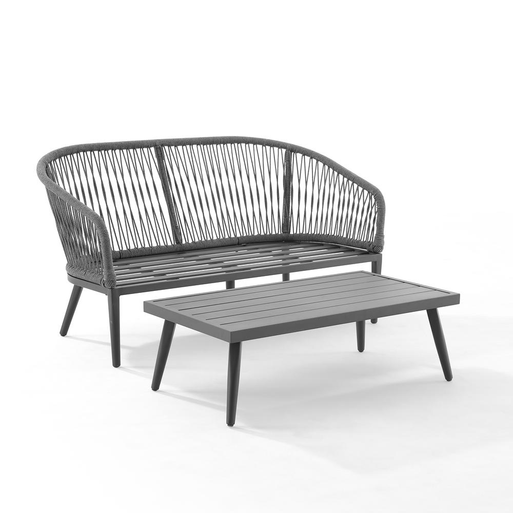 Dover 2Pc Outdoor Rope Conversation Set Charcoal/Matte Black - Loveseat & Coffee Table