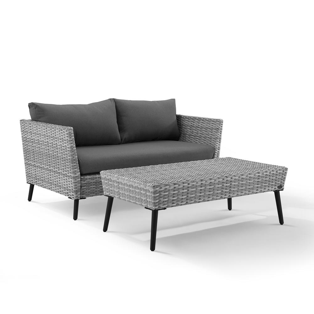 Richland 2Pc Outdoor Wicker Conversation Set Charcoal/Gray - Loveseat & Coffee Table