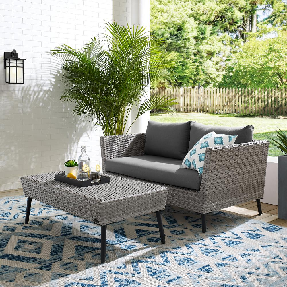 Richland 2Pc Outdoor Wicker Conversation Set Charcoal/Gray - Loveseat & Coffee Table