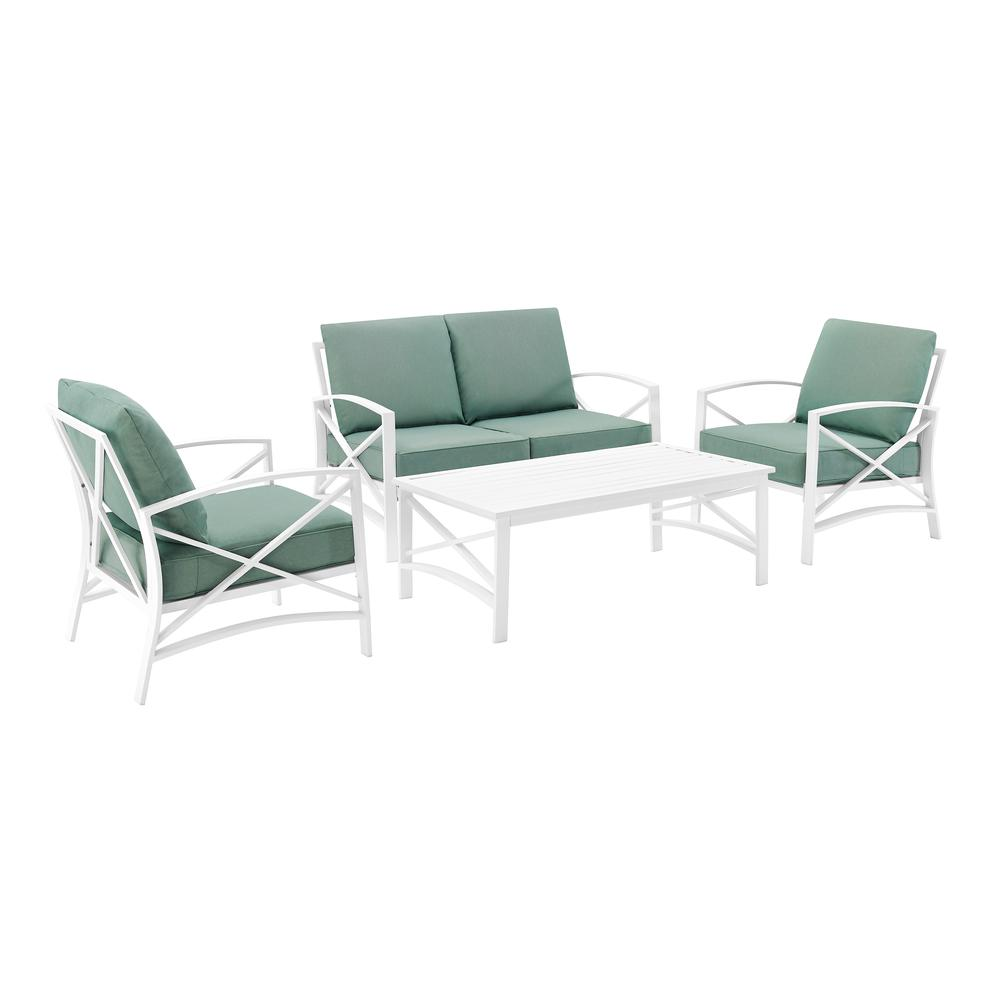 Kaplan 4Pc Outdoor Metal Conversation Set Mist/White - Loveseat, Coffee Table, & Two Chairs