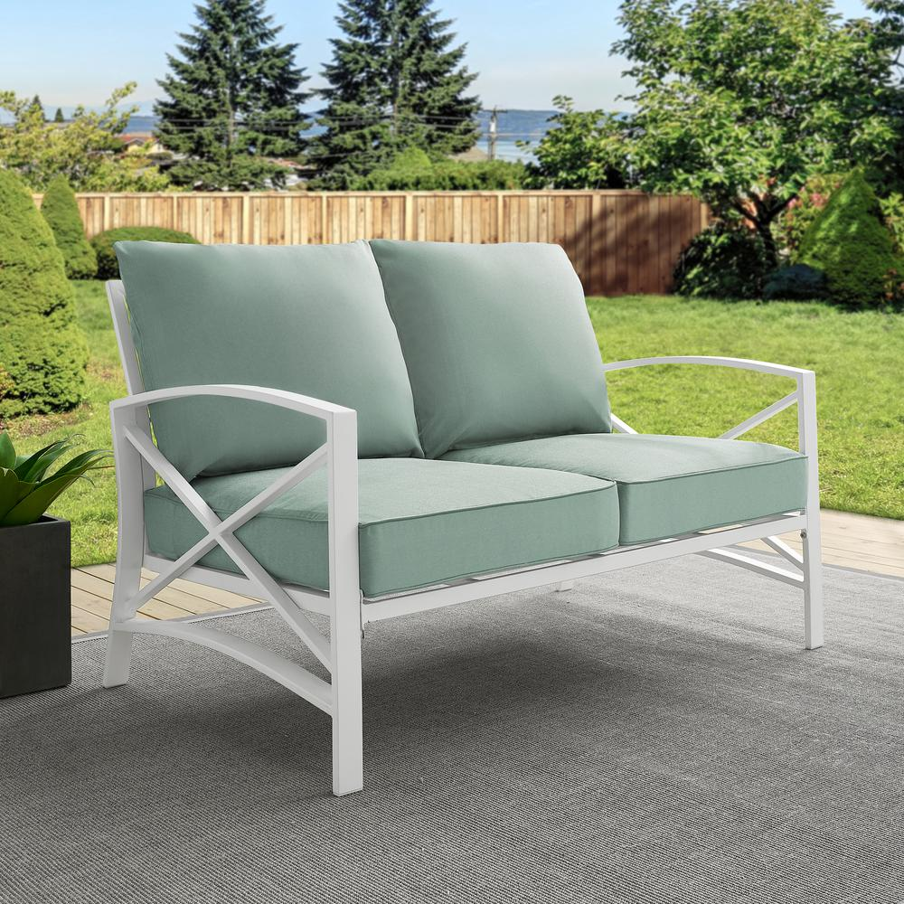 Kaplan Outdoor Metal Loveseat Mist/White - Stylish and Comfortable Outdoor Seating