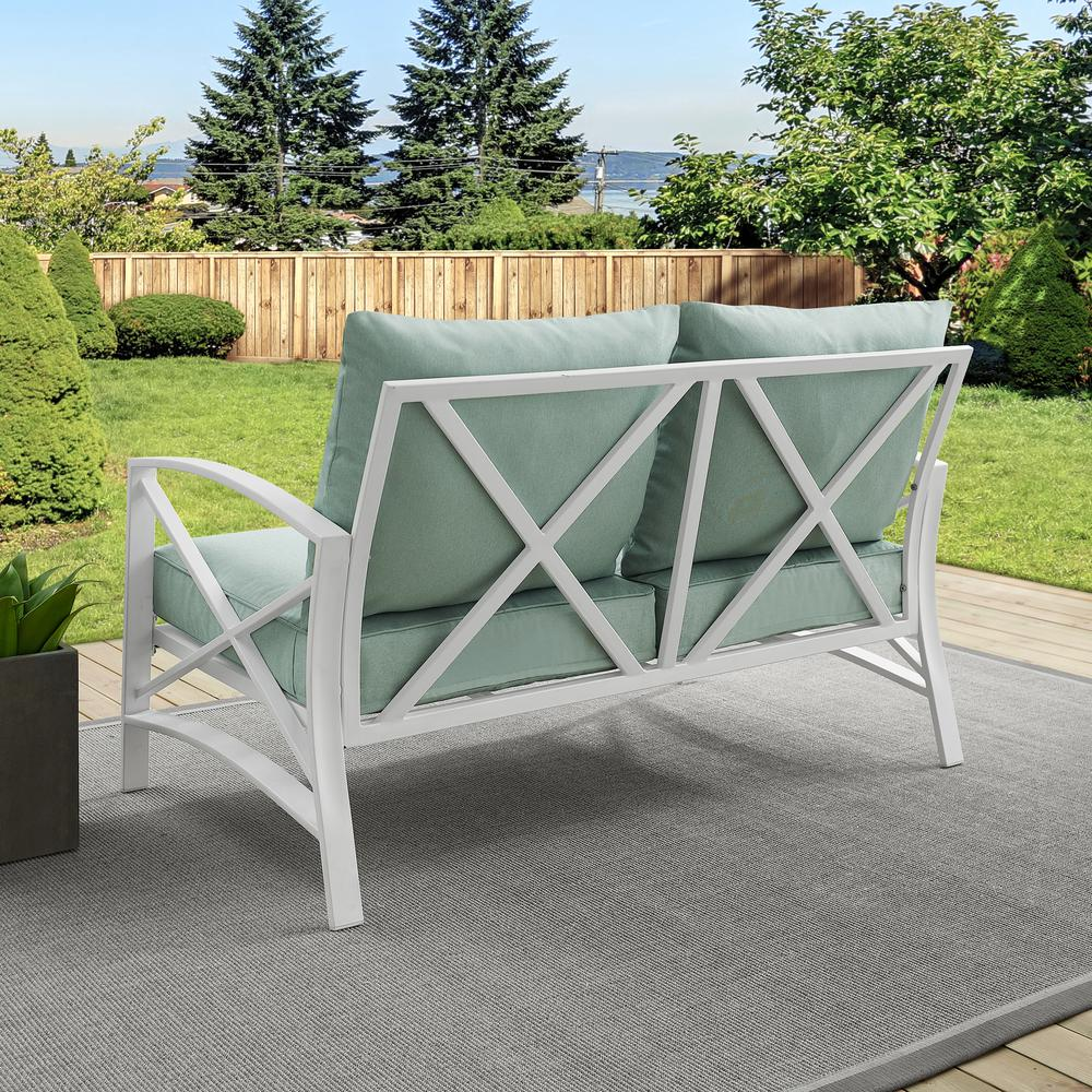 Kaplan Outdoor Metal Loveseat Mist/White - Stylish and Comfortable Outdoor Seating