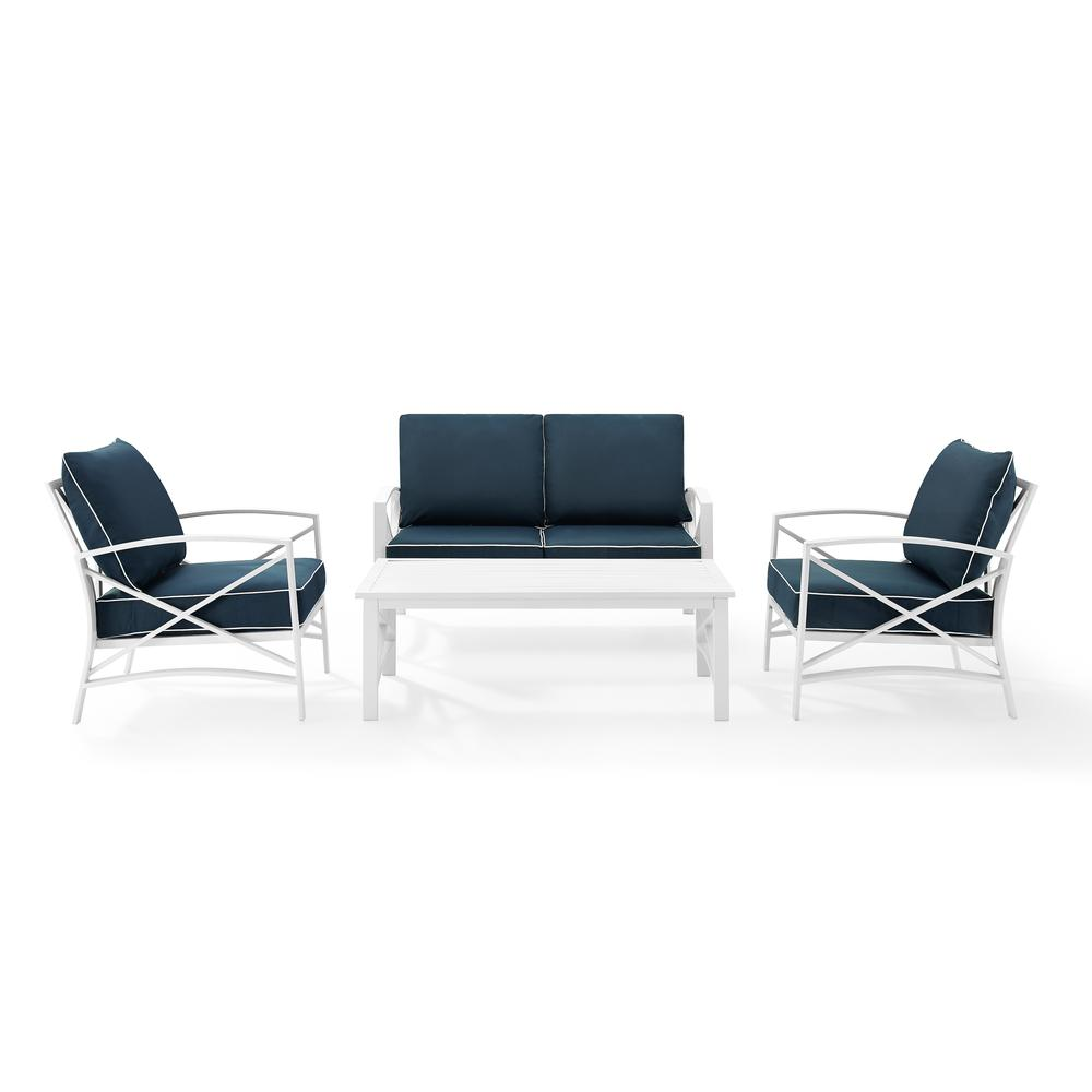 Kaplan 4Pc Outdoor Metal Conversation Set Navy/White - Loveseat, Coffee Table, &Two Chairs