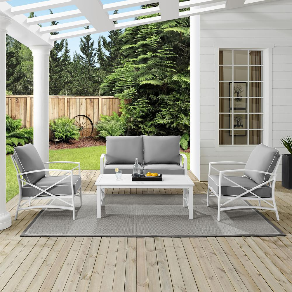 Kaplan 4Pc Outdoor Metal Conversation Set Gray/White - Loveseat, Coffee Table, &Two Chairs