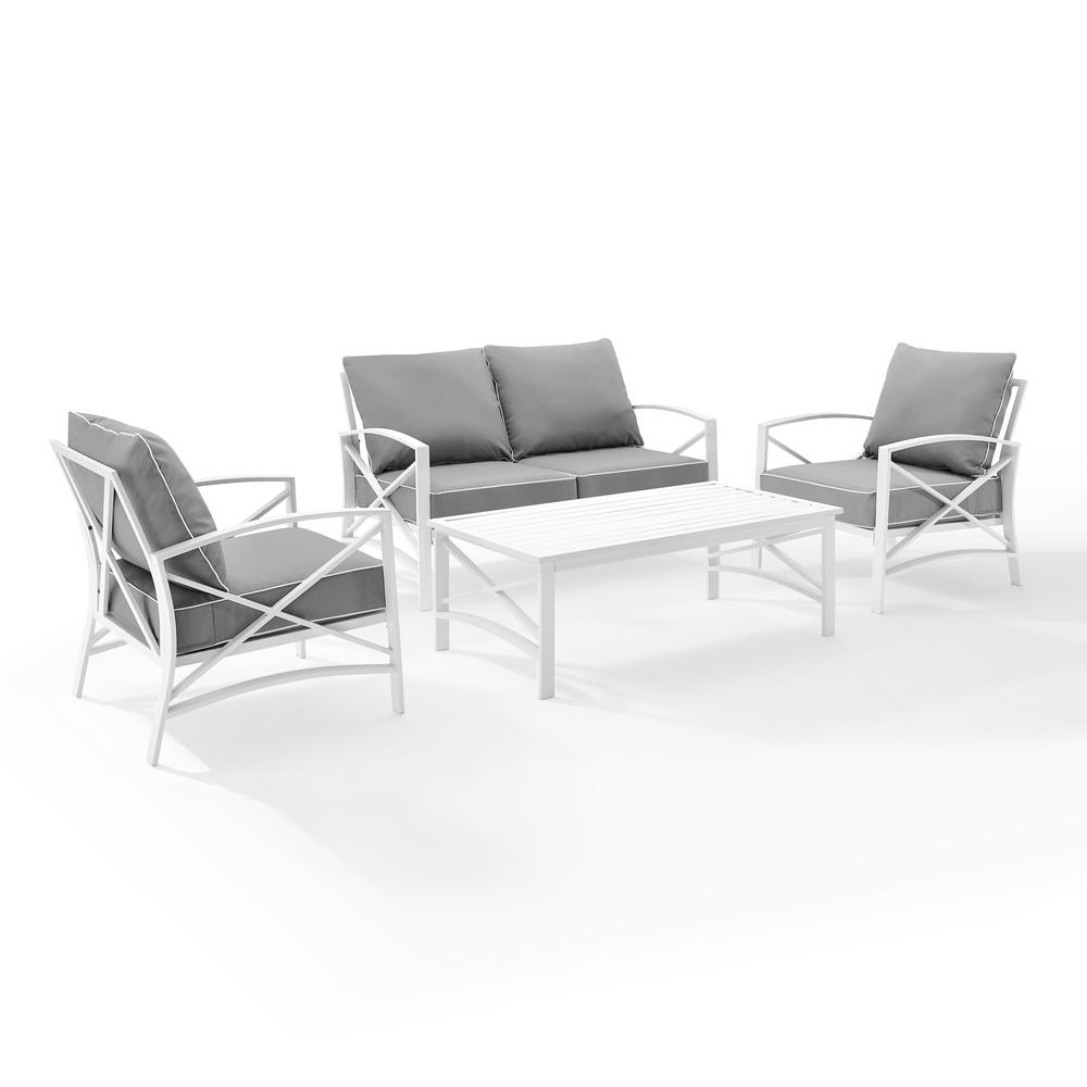 Kaplan 4Pc Outdoor Metal Conversation Set Gray/White - Loveseat, Coffee Table, &Two Chairs