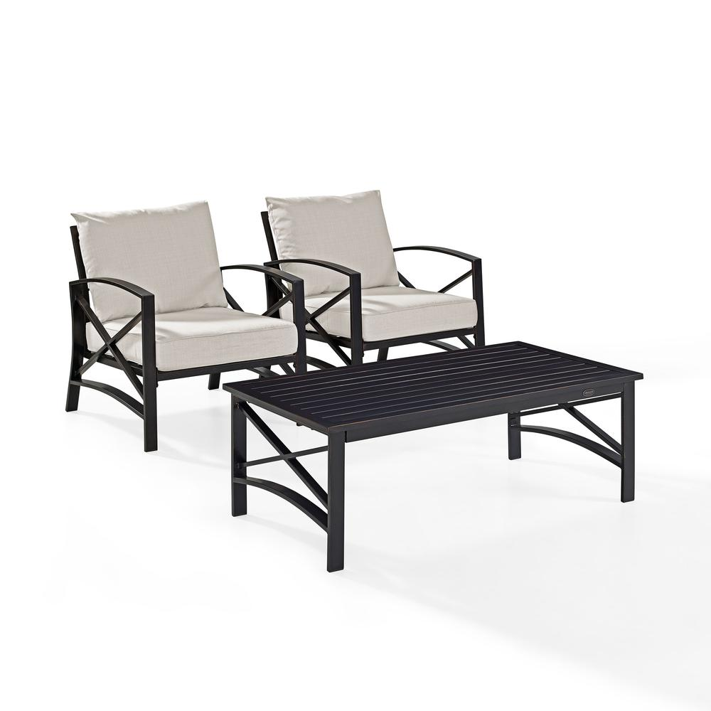 Kaplan 3Pc Outdoor Metal Armchair Set - Oatmeal/Oil Rubbed Bronze, Coffee Table & 2 Chairs