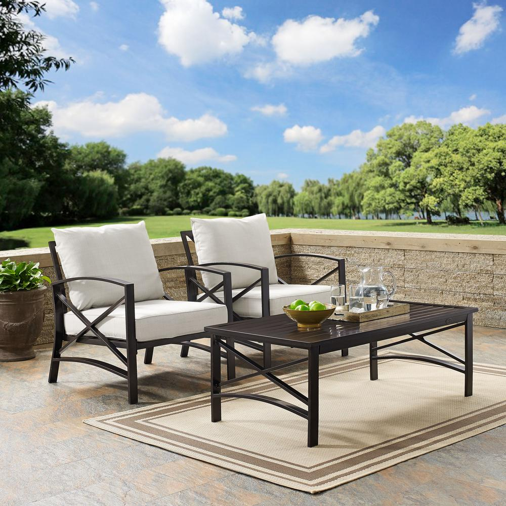 Kaplan 3Pc Outdoor Metal Armchair Set - Oatmeal/Oil Rubbed Bronze, Coffee Table & 2 Chairs