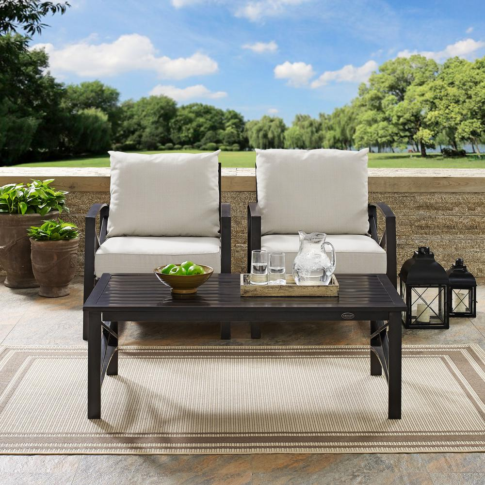 Kaplan 3Pc Outdoor Metal Armchair Set - Oatmeal/Oil Rubbed Bronze, Coffee Table & 2 Chairs