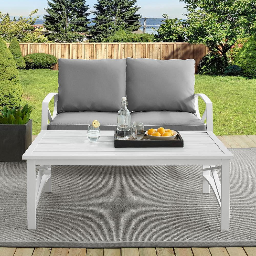 Kaplan 2Pc Outdoor Metal Conversation Set Gray/White - Loveseat & Coffee Table