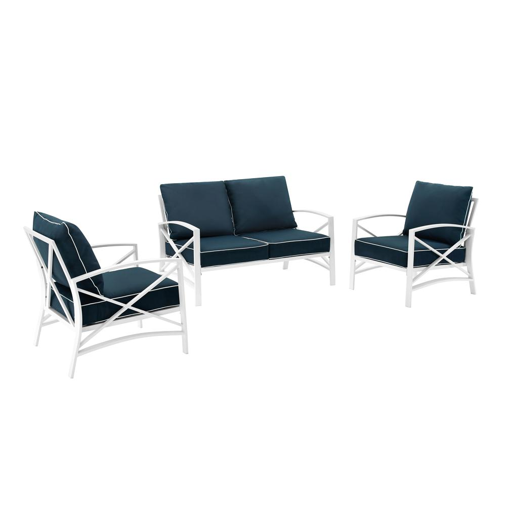 Kaplan 3Pc Outdoor Metal Conversation Set Navy/White - Loveseat & 2 Chairs
