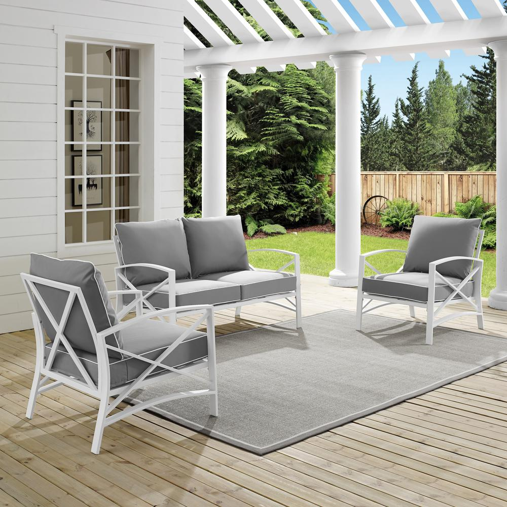 Kaplan 3Pc Outdoor Metal Conversation Set Gray/White - Loveseat & 2 Chairs