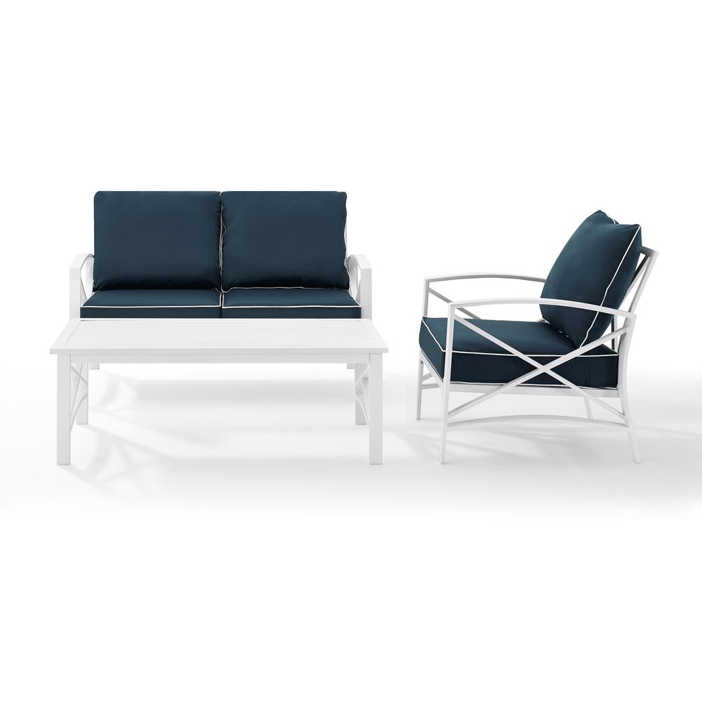 Kaplan 3Pc Outdoor Metal Conversation Set Navy/White - Loveseat, Chair , & Coffee Table