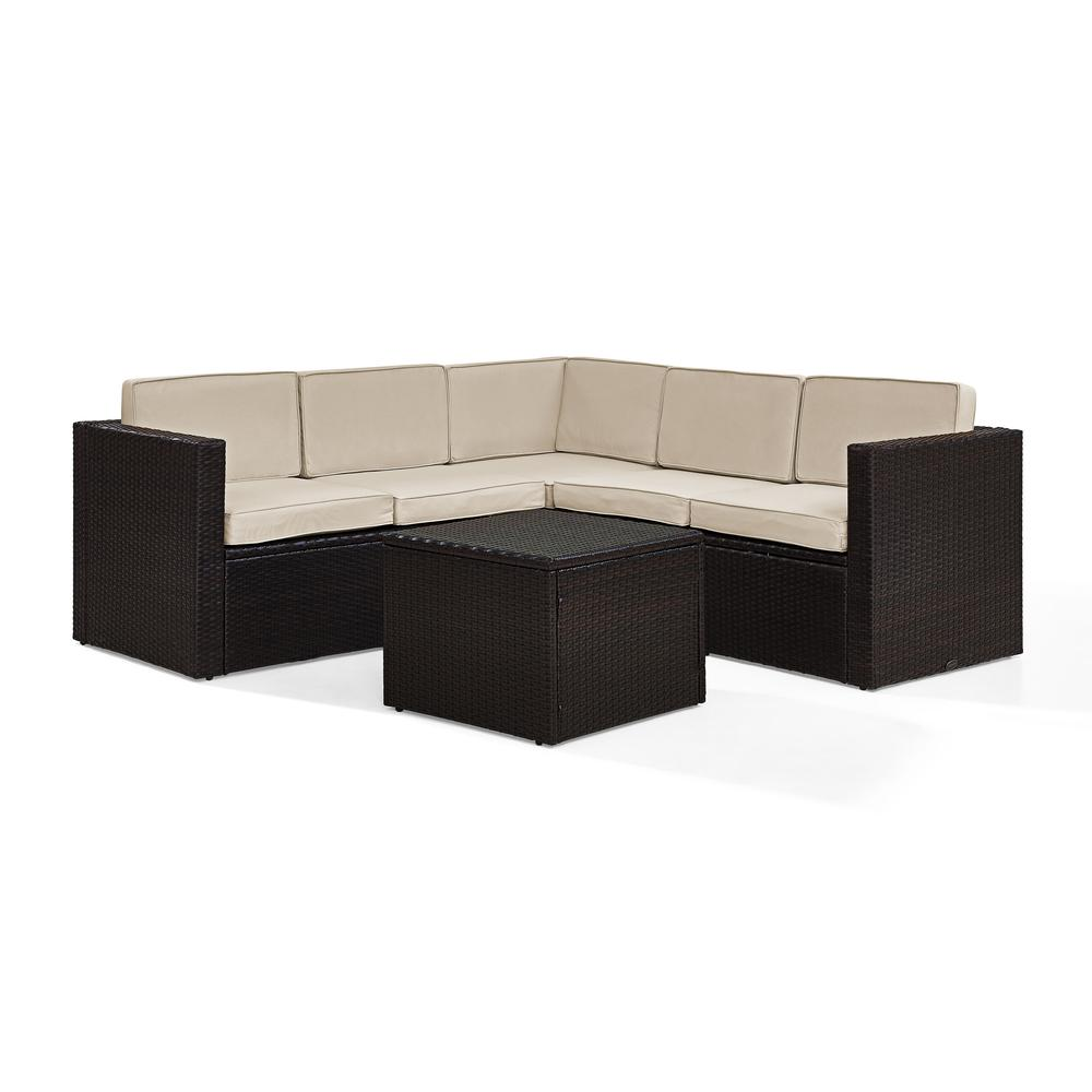 Palm Harbor 6Pc Outdoor Wicker Sectional Set Sand/Brown - Coffee Sectional Table, 3 Corner Chairs, & 2 Center Chairs