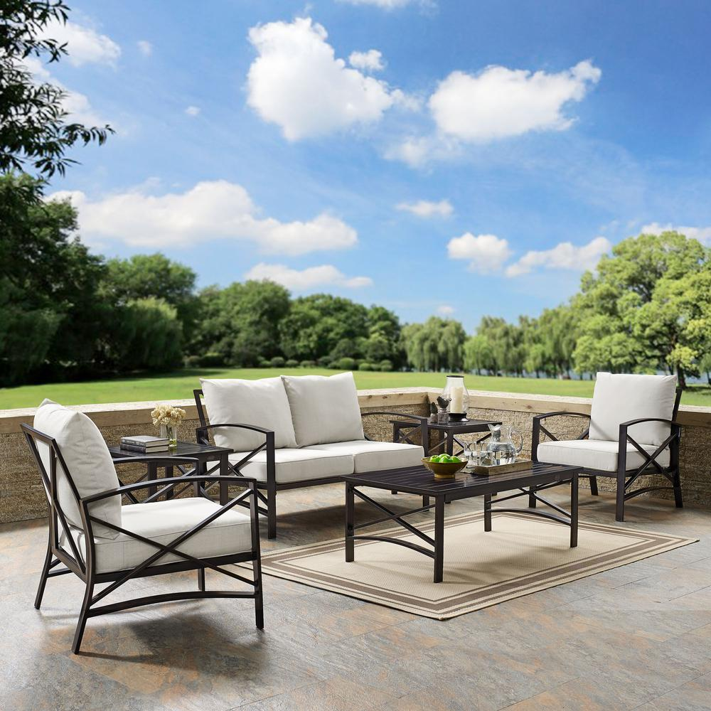 Kaplan 6Pc Outdoor Metal Conversation Set Oatmeal/Oil Rubbed Bronze - Loveseat, Coffee Table, 2 Armchairs, & 2 Side Tables