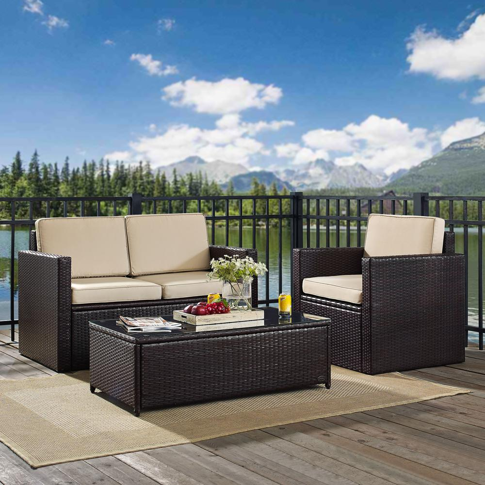 Palm Harbor 3Pc Outdoor Wicker Conversation Set - Sand/Brown