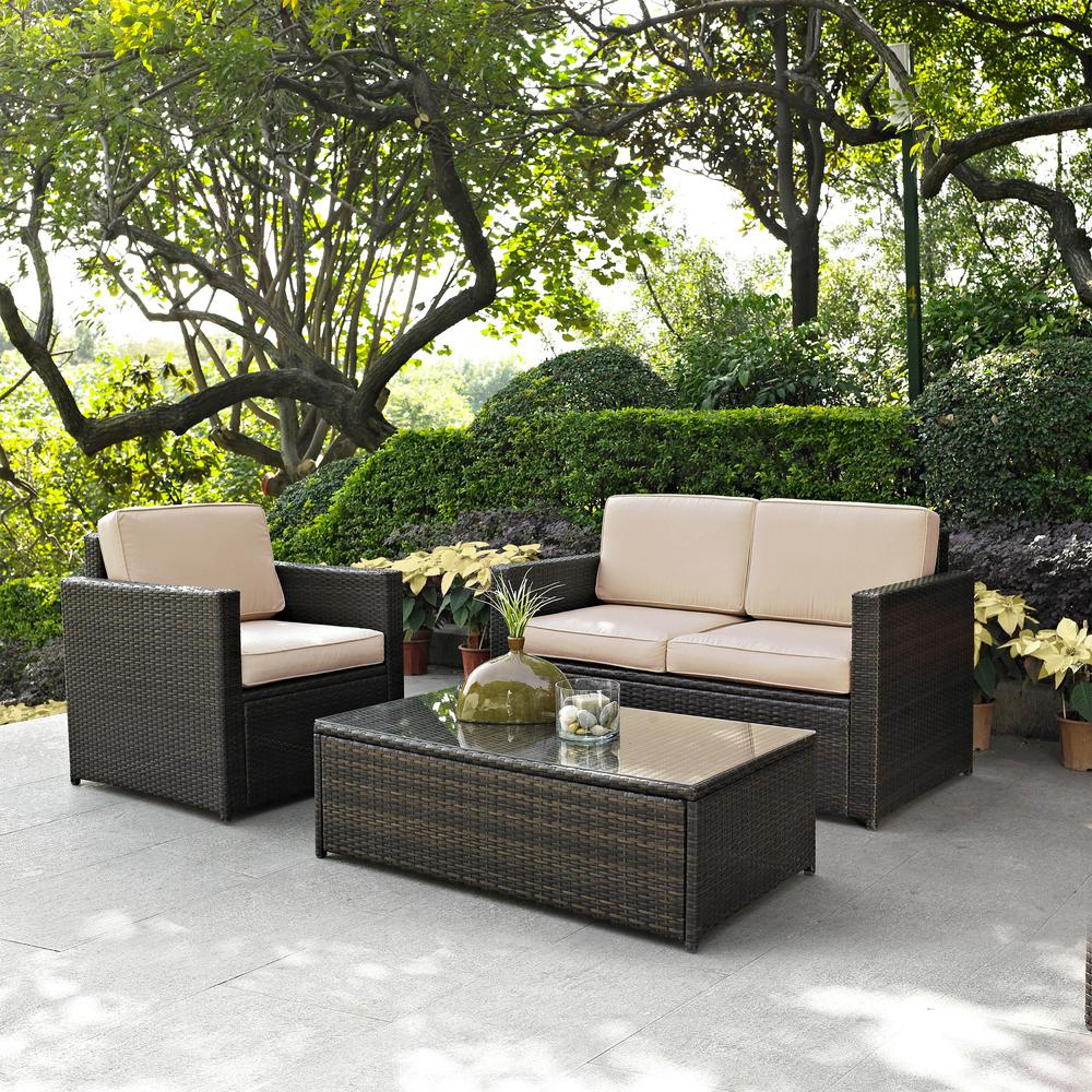 Palm Harbor 3Pc Outdoor Wicker Conversation Set - Sand/Brown