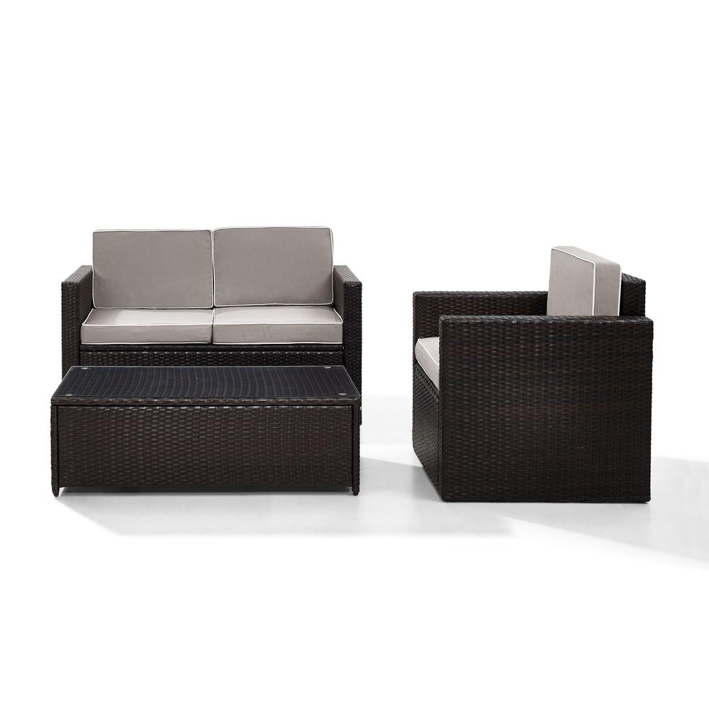 Palm Harbor 3Pc Outdoor Wicker Conversation Set Gray/Brown - Loveseat, Chair, & Coffee Table