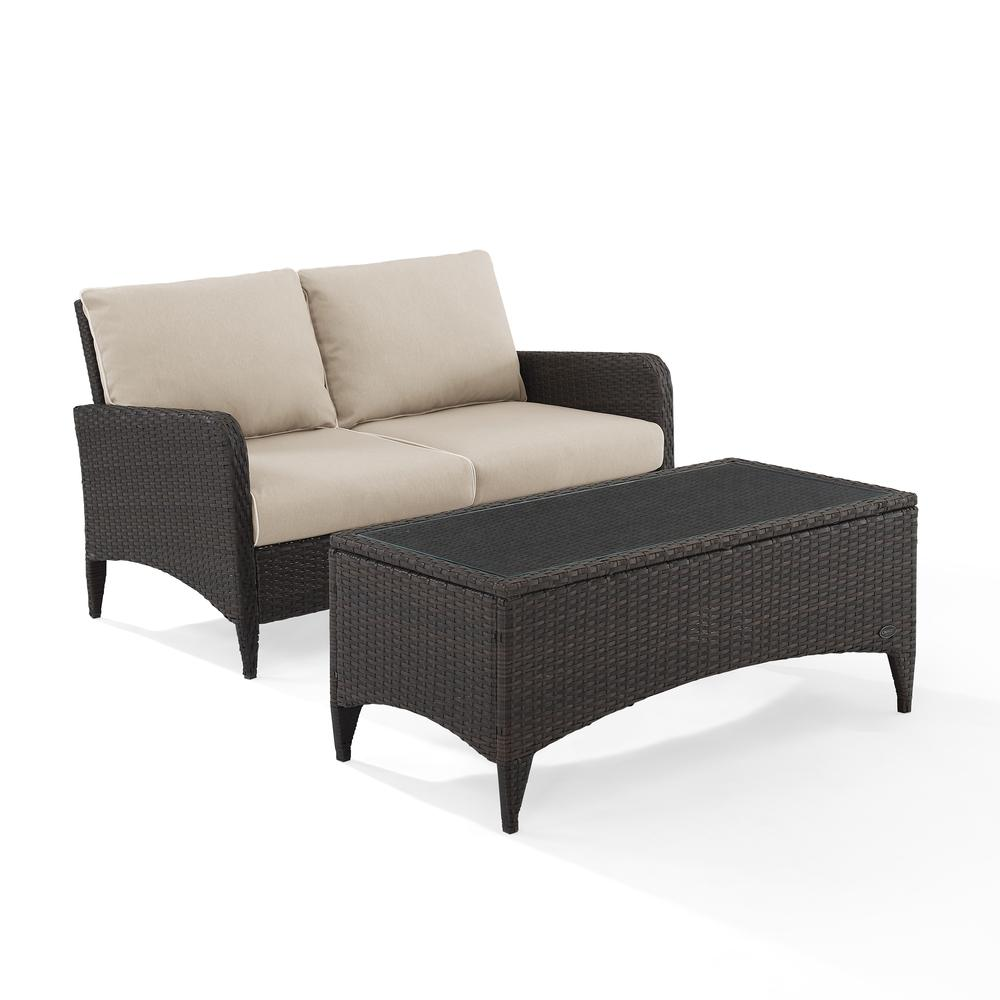 Kiawah 2Pc Outdoor Wicker Conversation Set Sand/Brown - Loveseat & Coffee Table