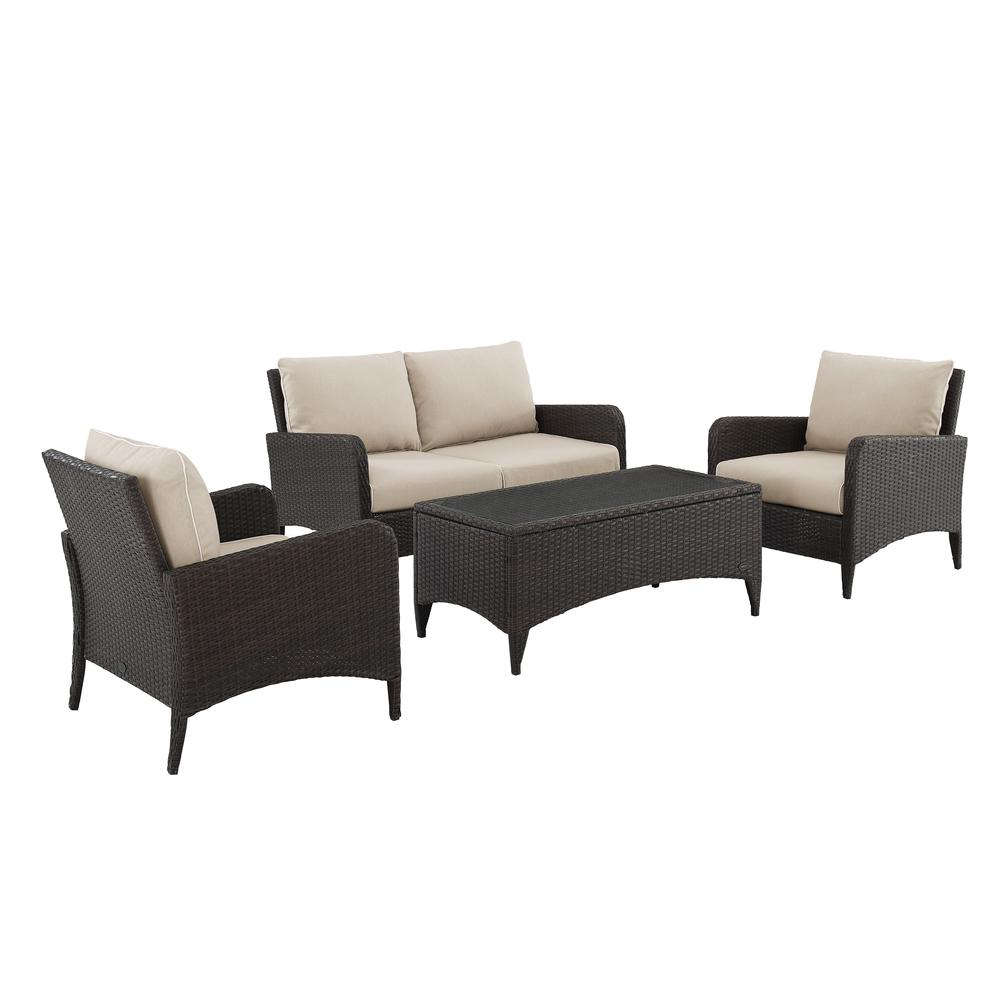 Kiawah 4Pc Outdoor Wicker Conversation Set Sand/Brown - Loveseat, 2 Arm Chairs & Coffee Table