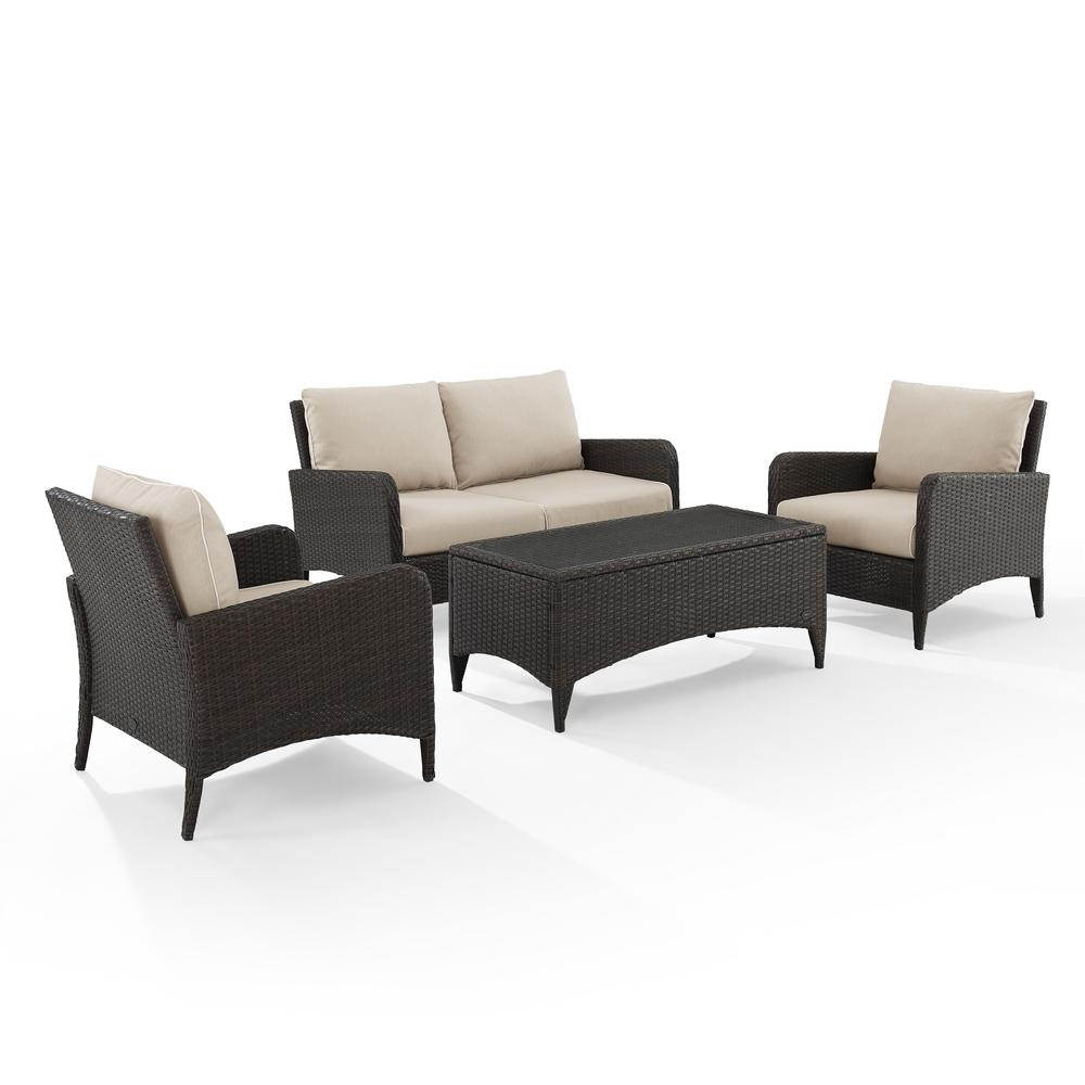 Kiawah 4Pc Outdoor Wicker Conversation Set Sand/Brown - Loveseat, 2 Arm Chairs & Coffee Table