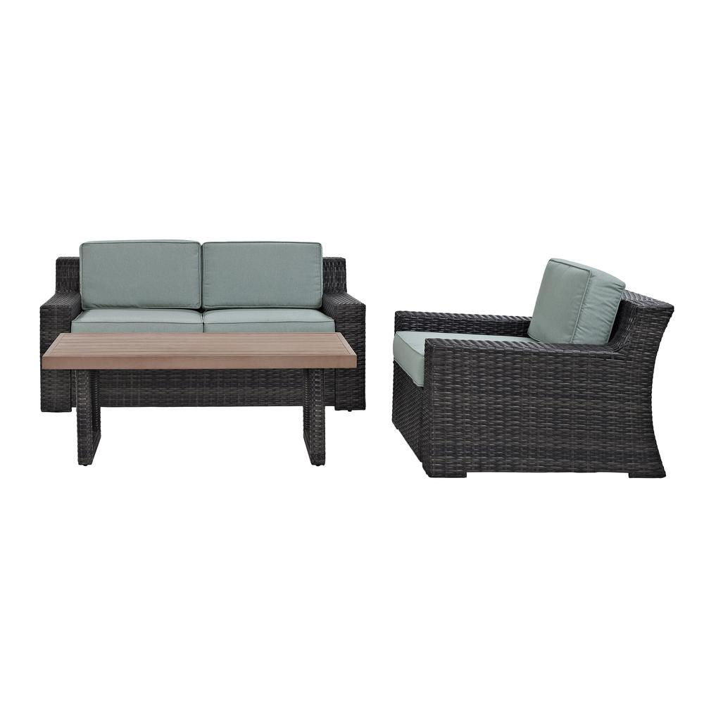 Beaufort 3Pc Outdoor Wicker Conversation Set Mist/Brown - Loveseat, Chair, & Coffee Table