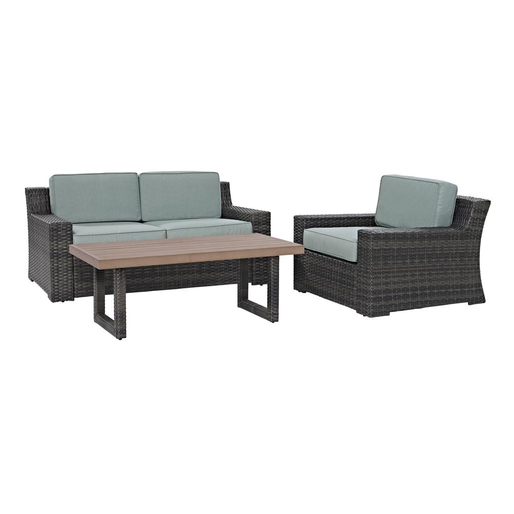 Beaufort 3Pc Outdoor Wicker Conversation Set Mist/Brown - Loveseat, Chair, & Coffee Table