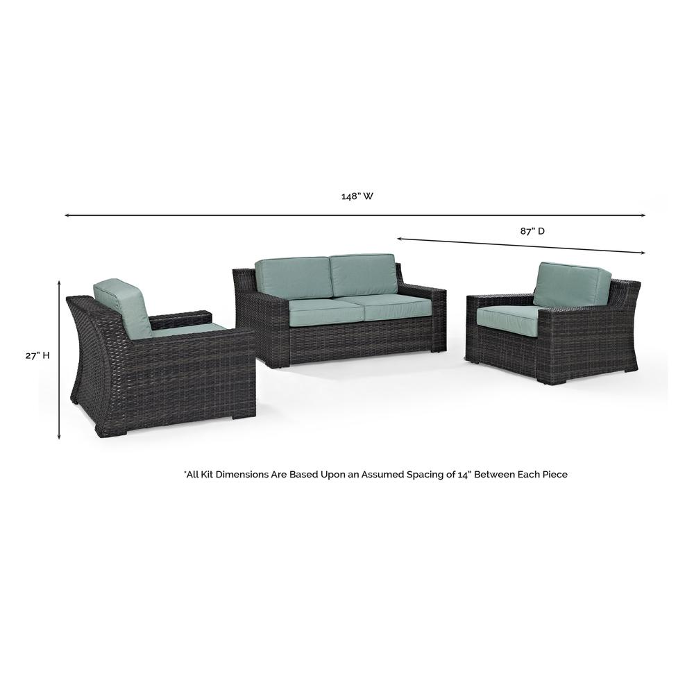 Beaufort 3Pc Outdoor Wicker Conversation Set Mist/Brown - Loveseat & 2 Chairs