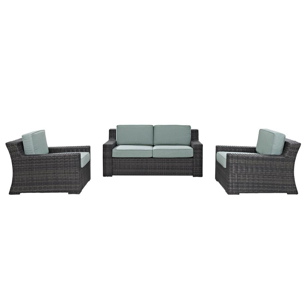 Beaufort 3Pc Outdoor Wicker Conversation Set Mist/Brown - Loveseat & 2 Chairs