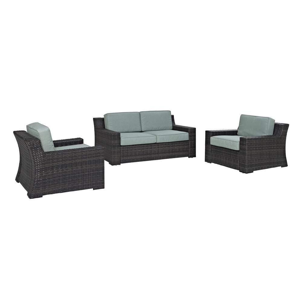 Beaufort 3Pc Outdoor Wicker Conversation Set - Mist/Brown Loveseat & 2 Chairs