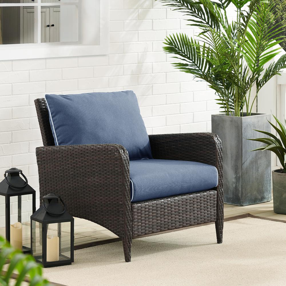 Kiawah Outdoor Wicker Armchair Blue/Brown - Comfortable and Stylish Patio Furniture