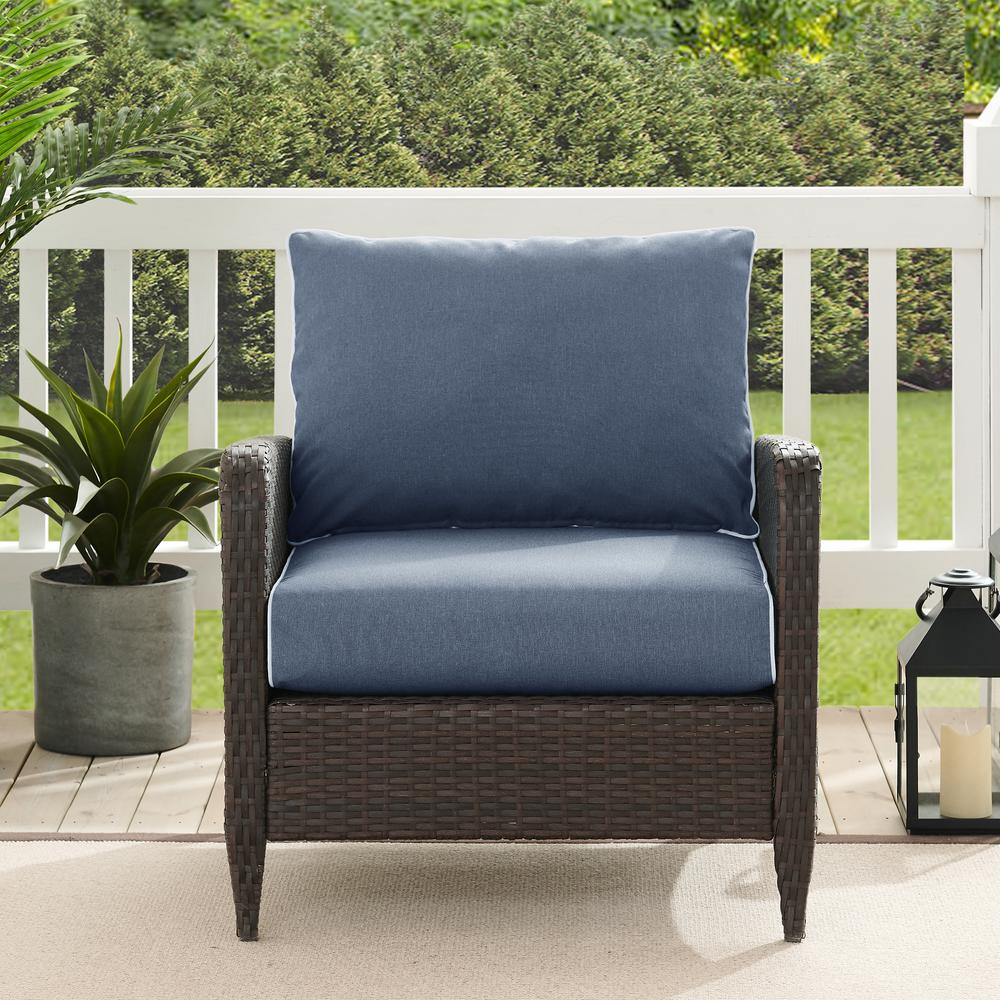 Kiawah Outdoor Wicker Armchair Blue/Brown - Comfortable and Stylish Patio Furniture