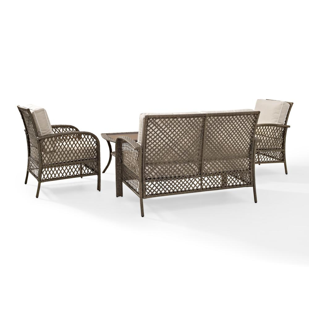 Tribeca 4Pc Outdoor Wicker Conversation Set in Sand/Driftwood - Loveseat, Coffee Table, & 2 Arm Chairs