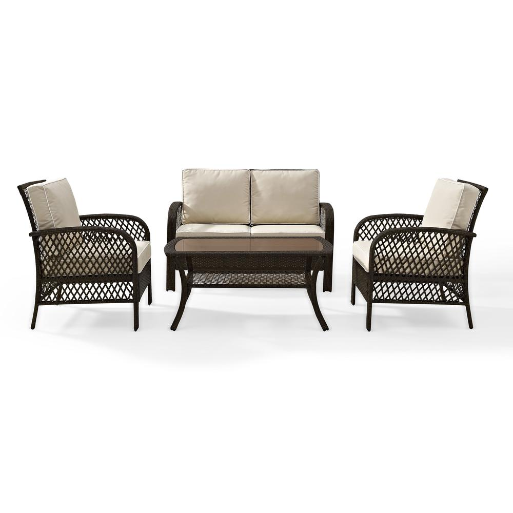 Tribeca 4Pc Outdoor Wicker Conversation Set Sand/Brown - Loveseat, Coffee Table, & 2 Arm Chairs