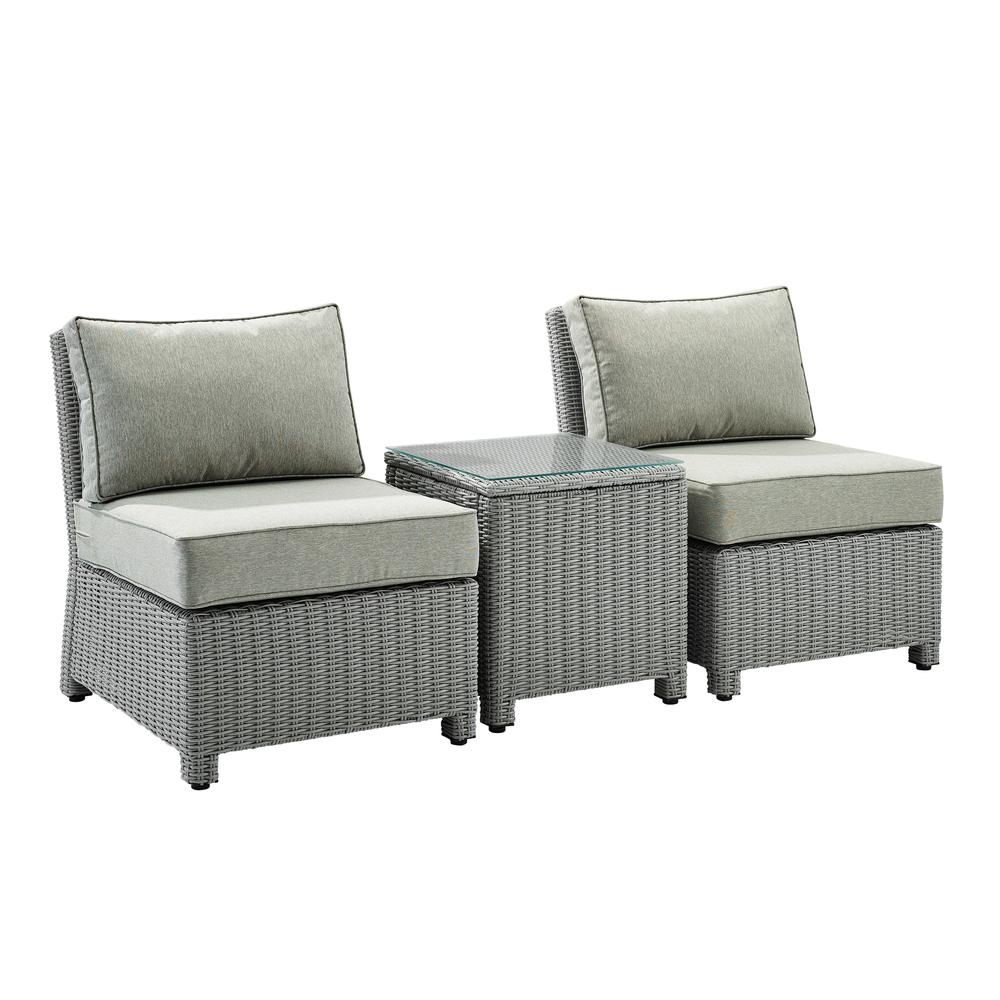 Bradenton 3Pc Outdoor Wicker Chair Set - Gray Wicker, Side Table & 2 Armless Chairs