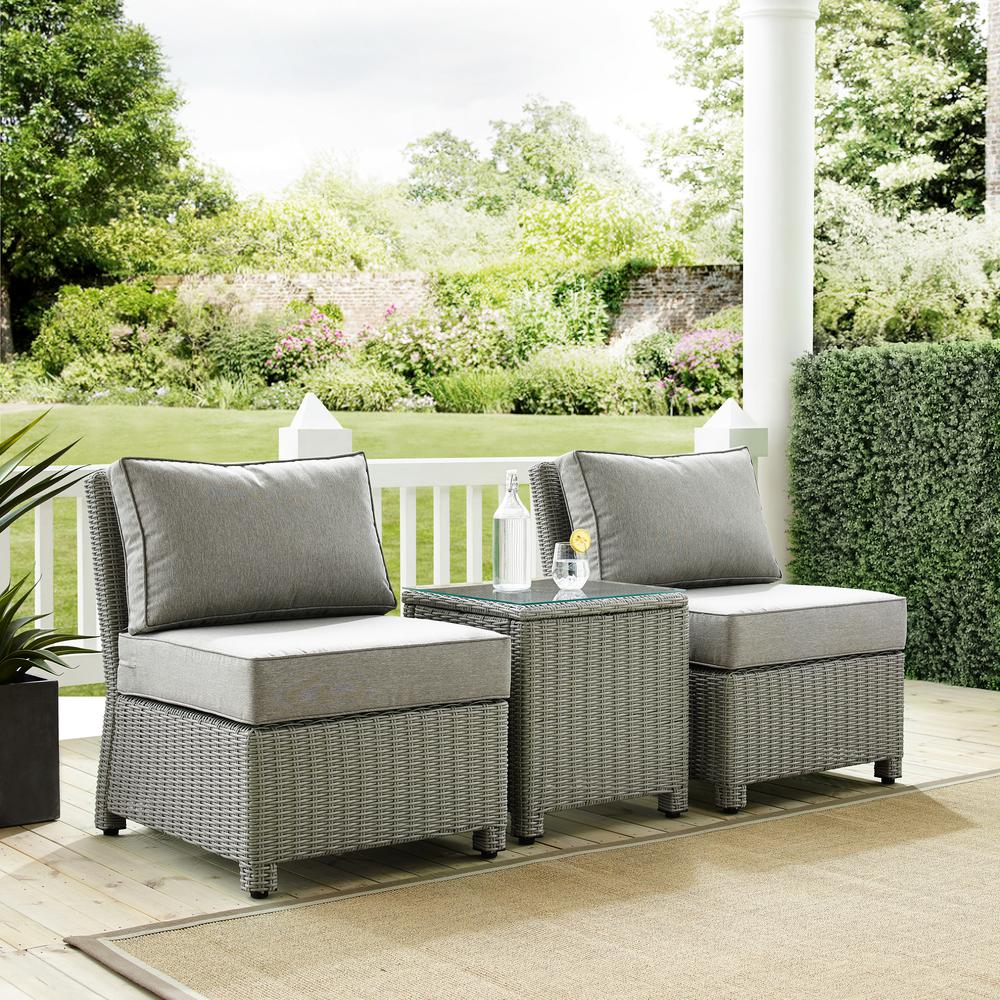 Bradenton 3Pc Outdoor Wicker Chair Set - Gray Wicker, Side Table & 2 Armless Chairs