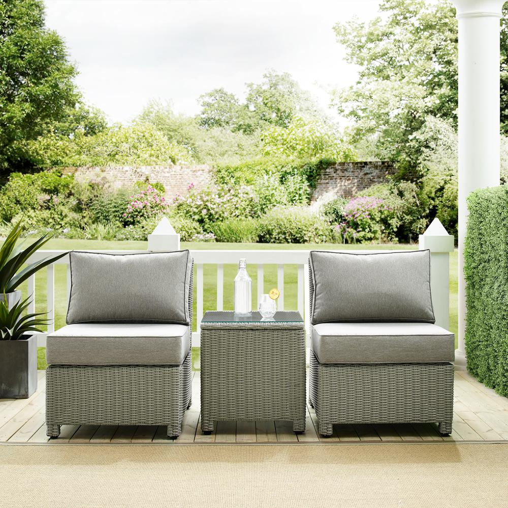 Bradenton 3Pc Outdoor Wicker Chair Set - Gray Wicker, Side Table & 2 Armless Chairs